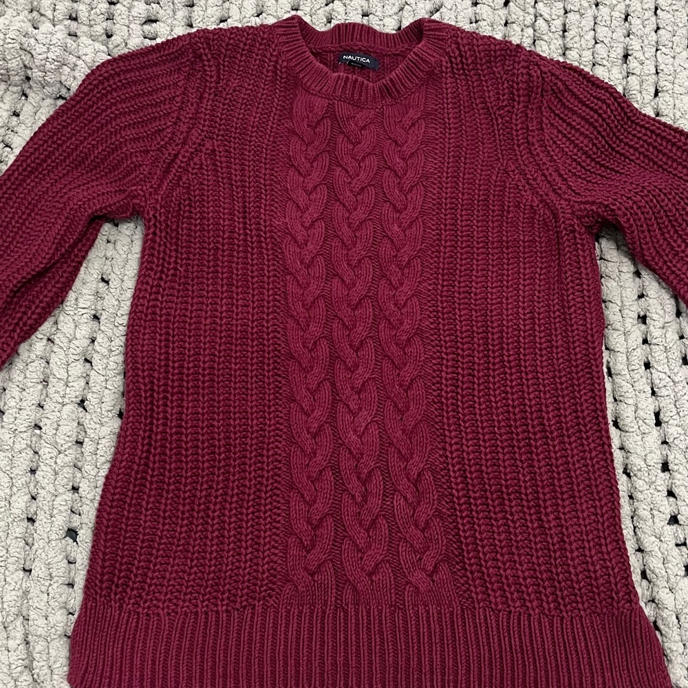 🍁 Nautica Cable Knit Sweater – Cozy Burgundy Classic 🍁 Women's Large